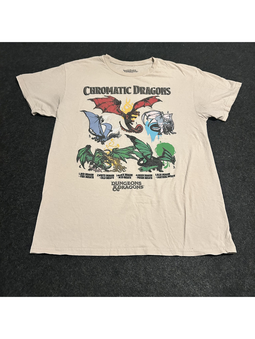 Dungeons and Dragons T-Shirt Mens Medium Beige Chromatic Dragons Graphic Tee D&D